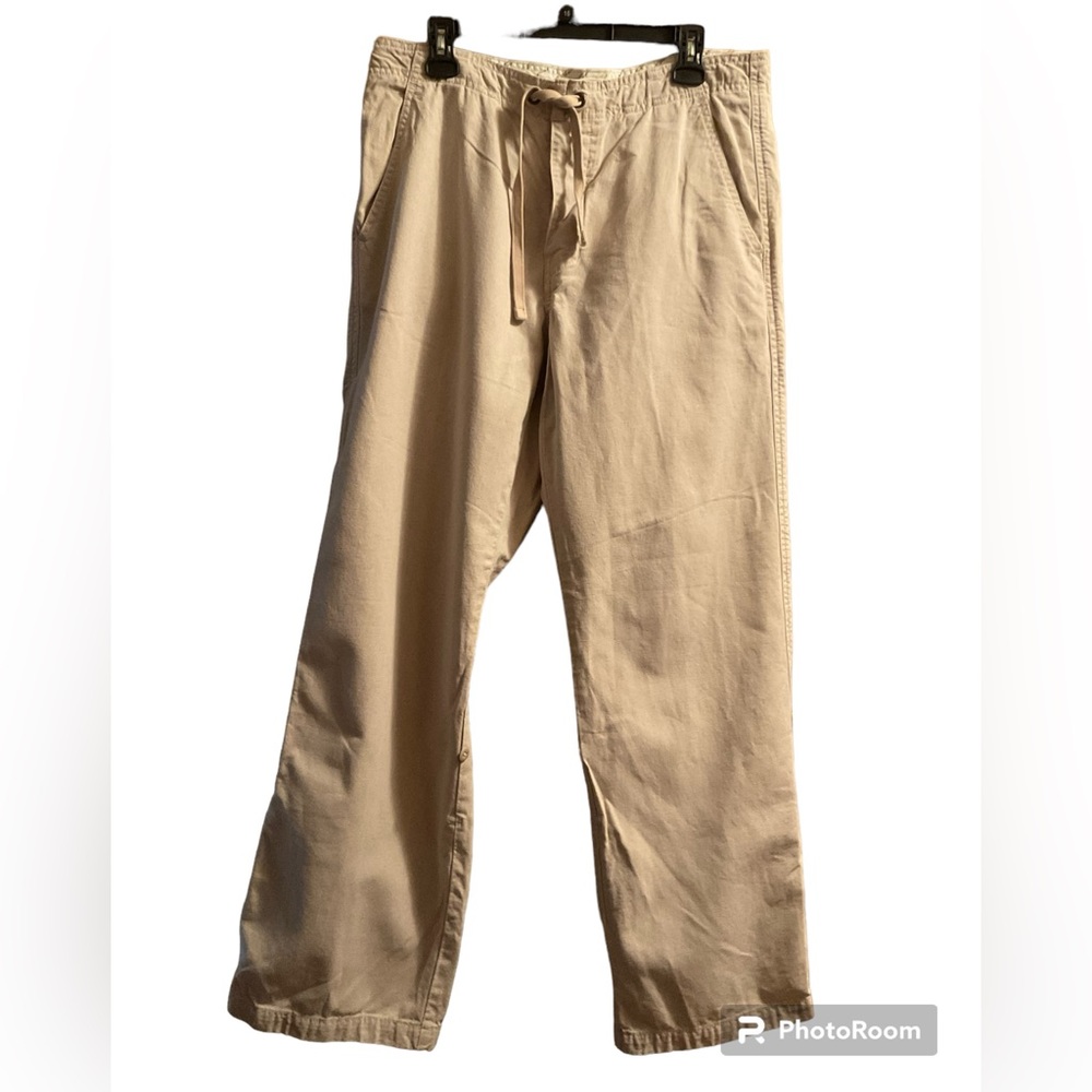 Men’s Express Tan Button Fly Pants. Roll up and Fasten. Pockets. Drawstring.